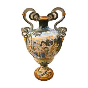 Large 19th Century Majolica Vase, Marked  Ginori