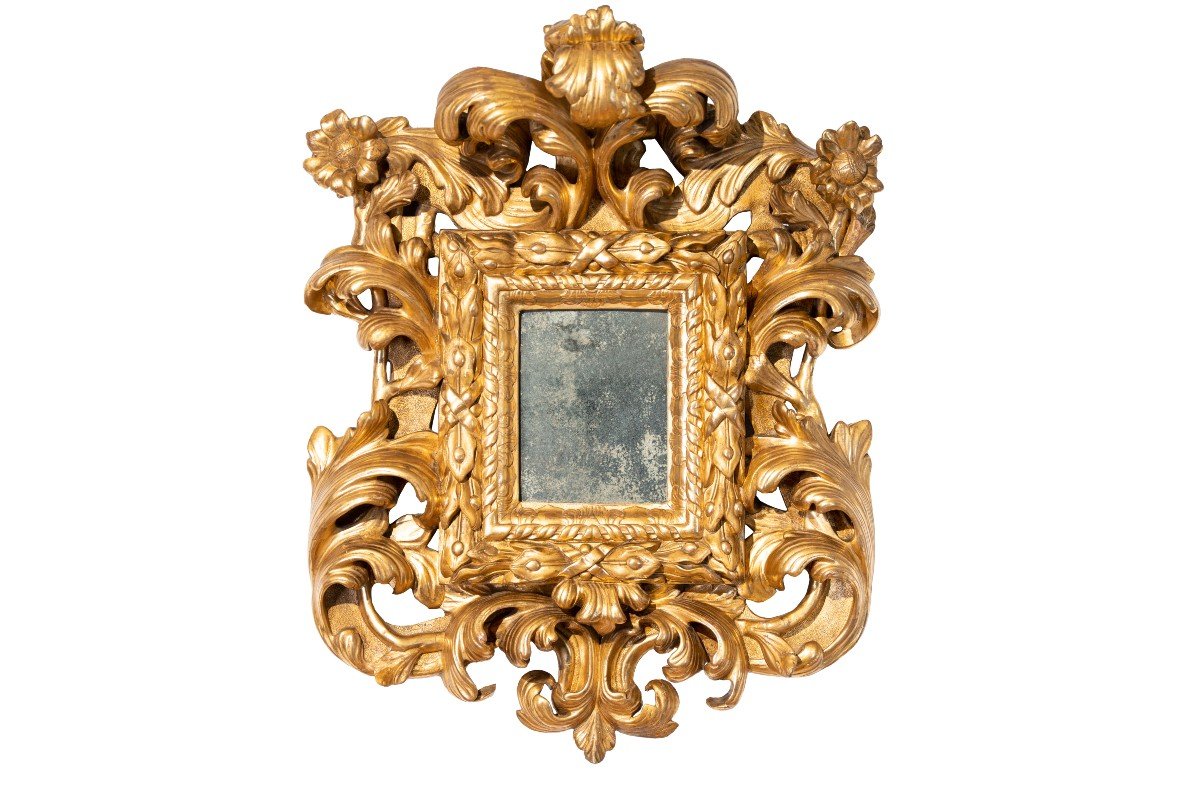 Baroque Mirror In Gilded Wood, Rome, Louis XIV.-photo-2