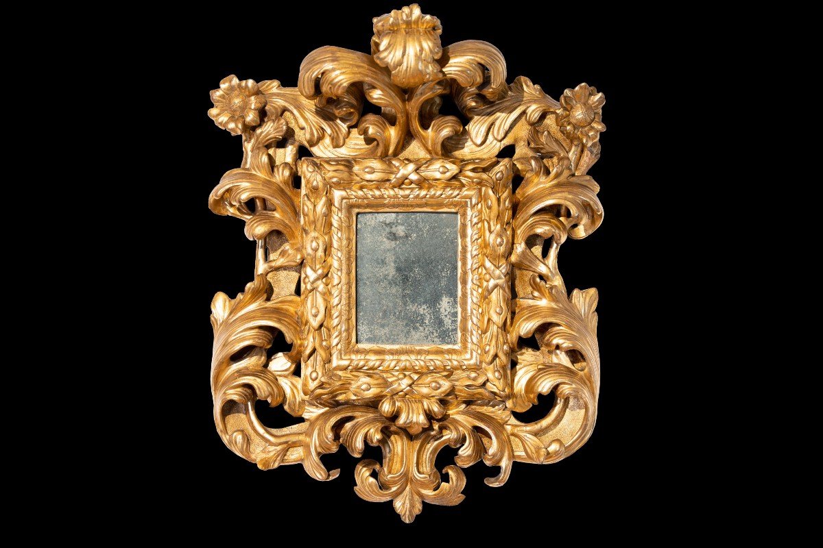 Baroque Mirror In Gilded Wood, Rome, Louis XIV.