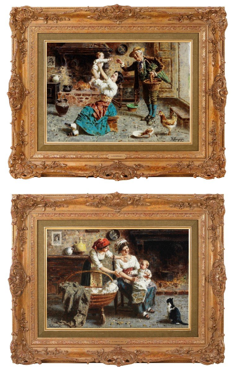 Paire De Peintures à l'Huile Sur Toile. E. Zampighi (modène, 1859 - 1944)