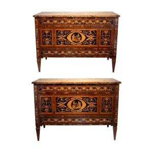 Paire De Commodes Italiennes d'époque Louis XVI