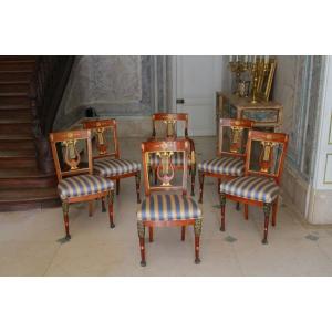 Suite Of 5 Chairs And An Armchair Italian Empire Period - Early XIX