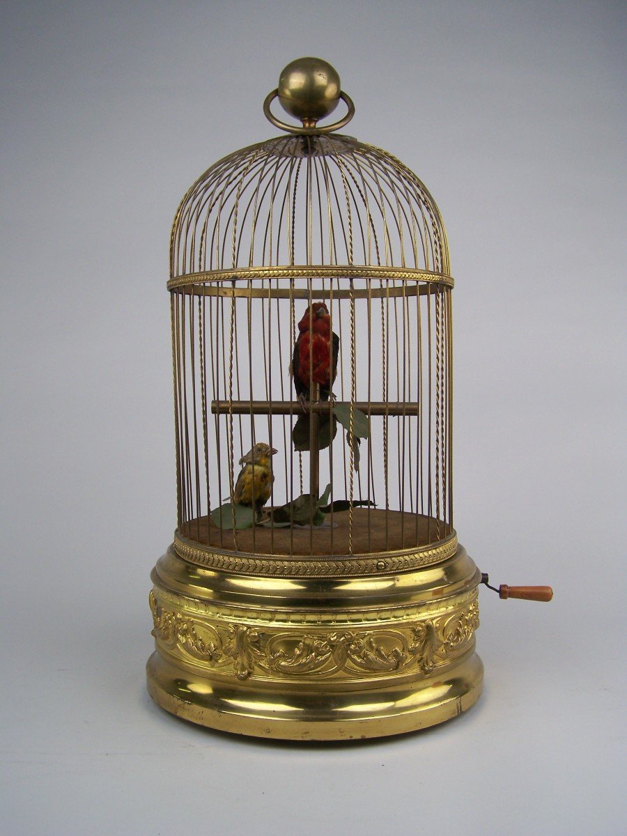 Cage En Laiton à Oiseaux Chantante Avec 2 Oiseaux Par Bontems (paris)(original)-photo-5