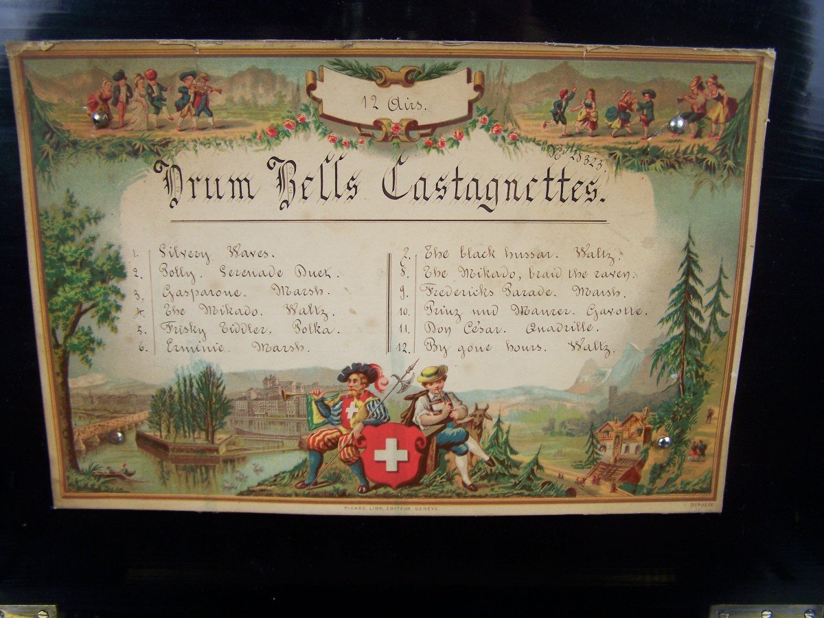 Paillard Music Box With Bells, Drum And Castanets-photo-3