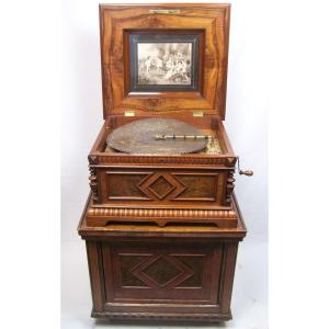 Polyphon Style 45d (double Comb) Disc Music Box With Cabinet For Records