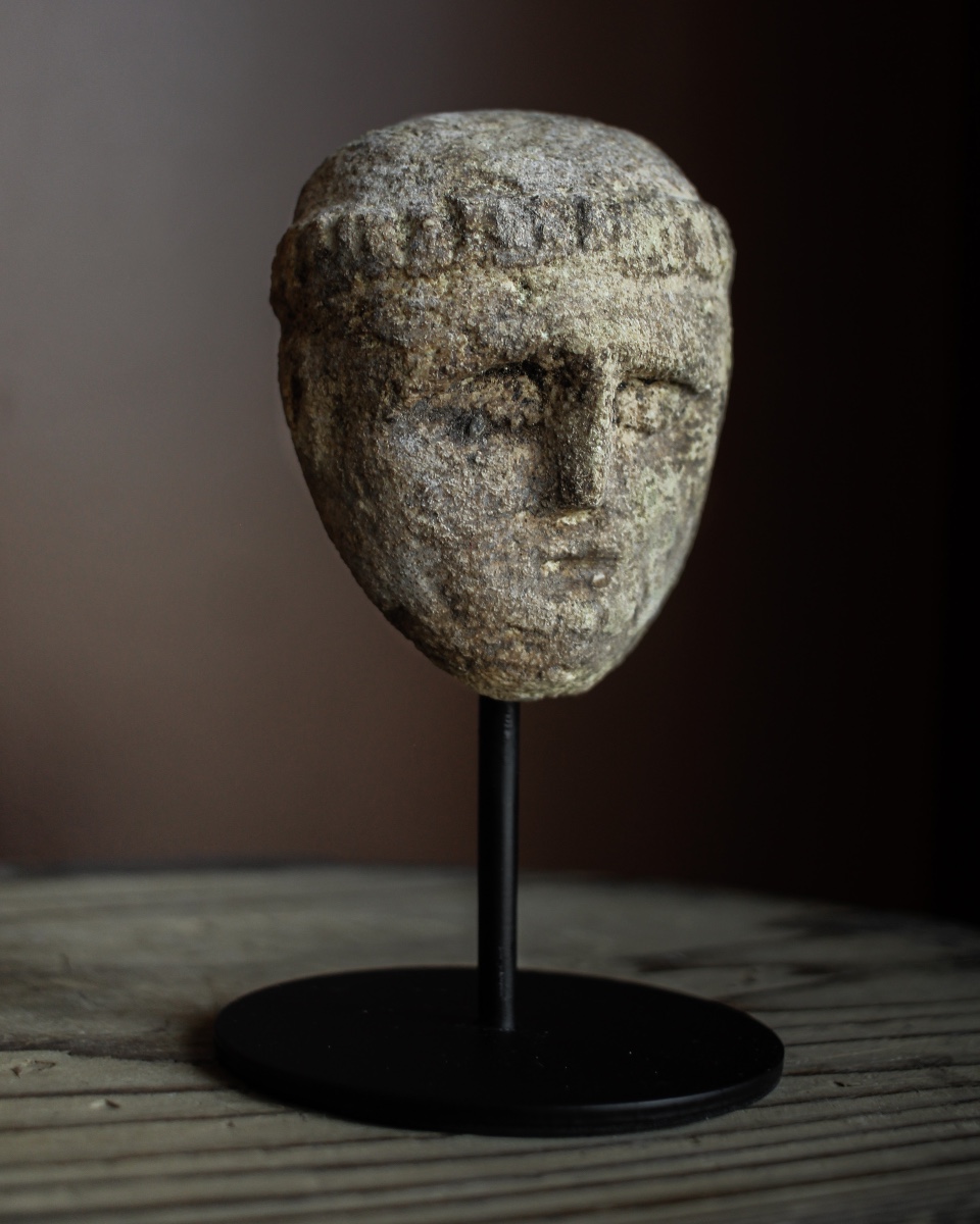 4th Century Roman Stone Monk's Head On Stand