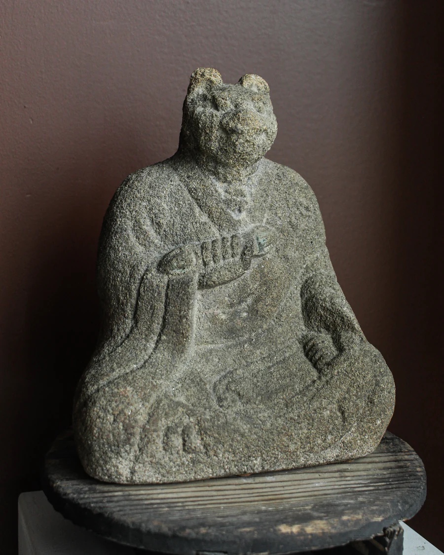 18th Century Japanese Stone Cat Buddha