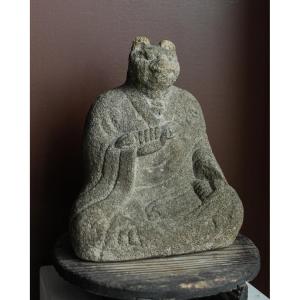 Bouddha chat japonais en pierre du XVIIIe siècle