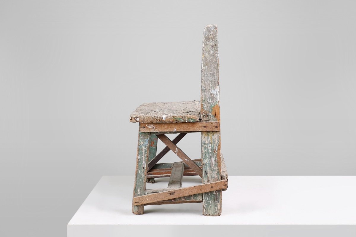 Industrial Rustic Stool With Patina, France, 1900s-photo-3