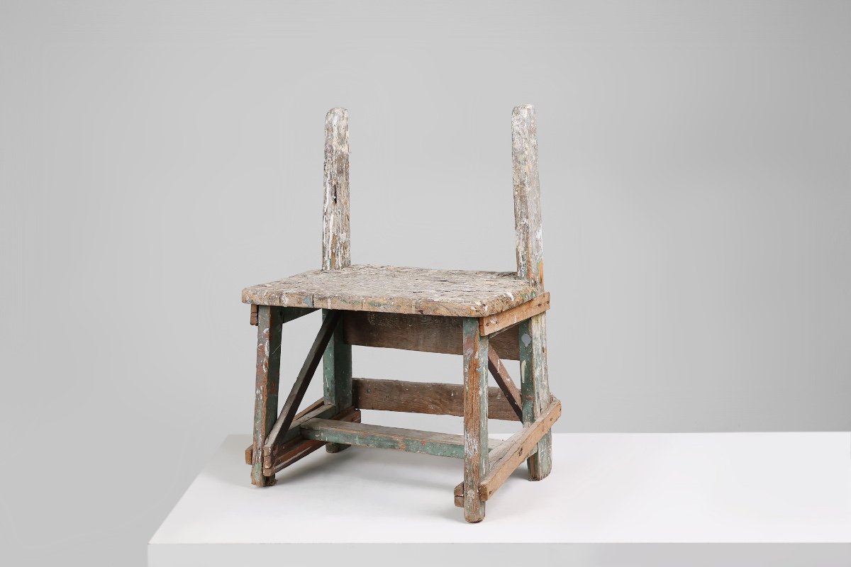 Industrial Rustic Stool With Patina, France, 1900s