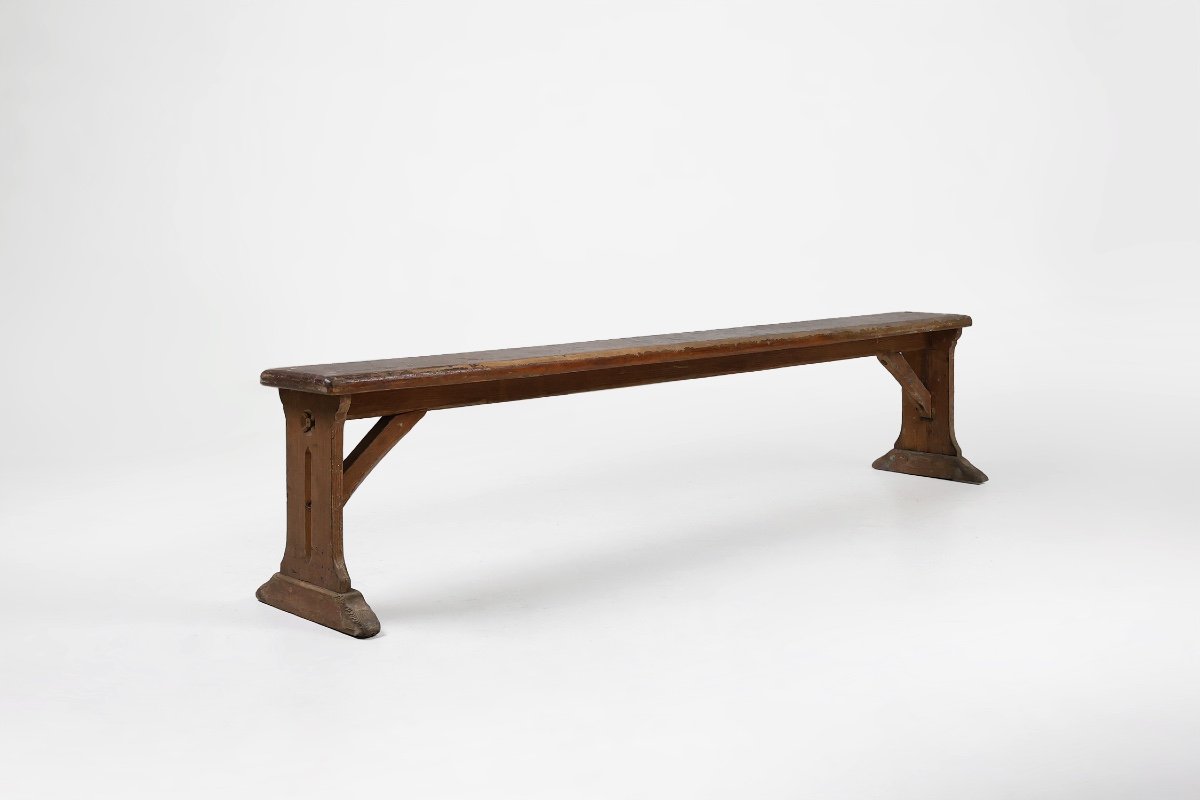 Rustic French Bench In Oak With Carvings And Nice Patina, 1850s