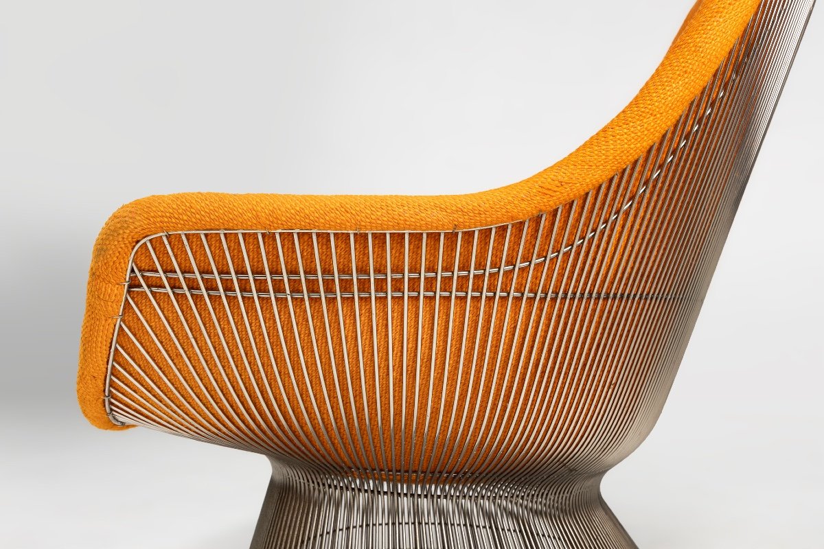 Ensemble Fauteuil Et Pouf Modèle 1705 Par Warren Platner Pour Knoll, 1966, Lot De 2-photo-3