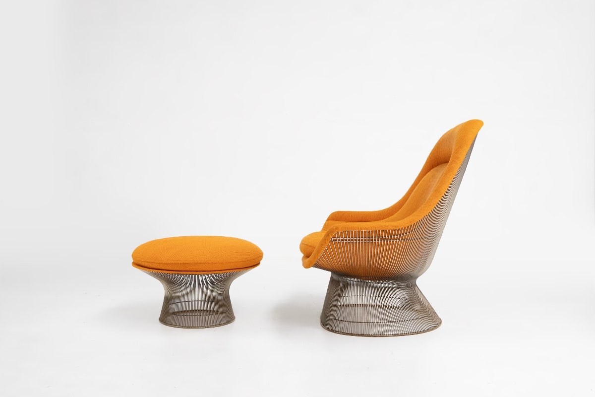 Ensemble Fauteuil Et Pouf Modèle 1705 Par Warren Platner Pour Knoll, 1966, Lot De 2-photo-2