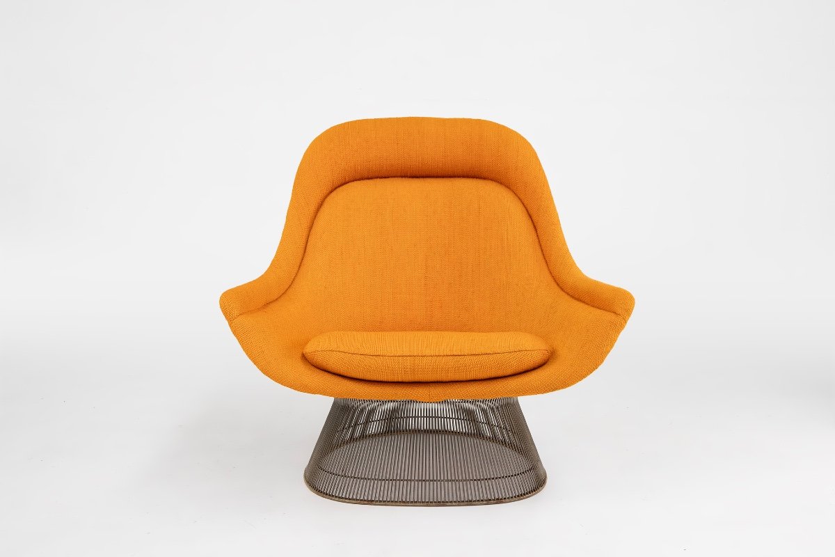 Ensemble Fauteuil Et Pouf Modèle 1705 Par Warren Platner Pour Knoll, 1966, Lot De 2-photo-6