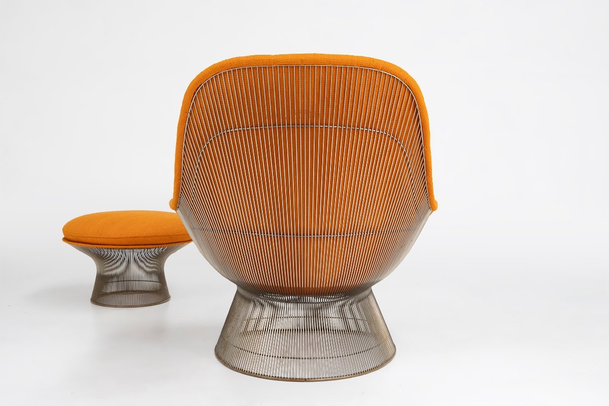 Ensemble Fauteuil Et Pouf Modèle 1705 Par Warren Platner Pour Knoll, 1966, Lot De 2-photo-8