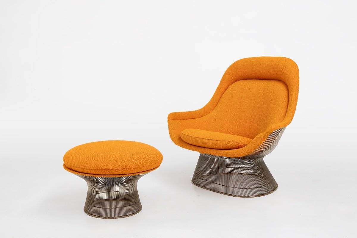 Ensemble Fauteuil Et Pouf Modèle 1705 Par Warren Platner Pour Knoll, 1966, Lot De 2