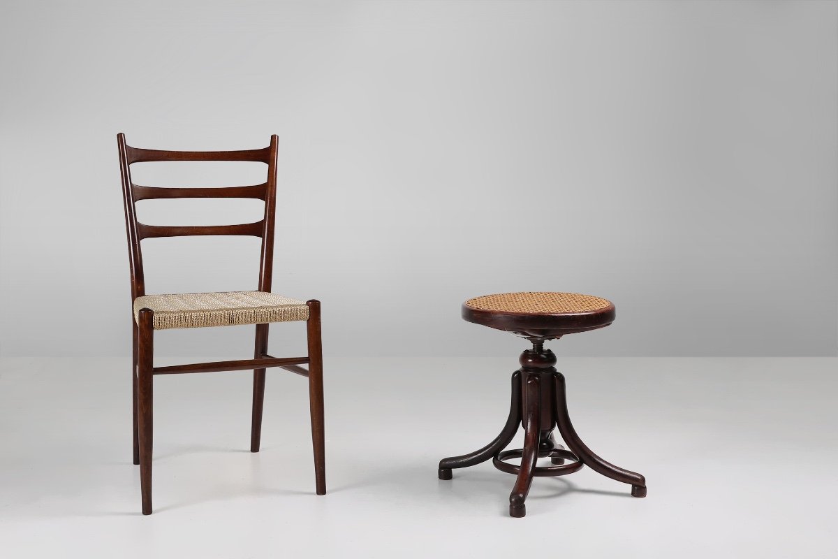 Tabouret De Piano Autrichien En Hêtre Et Bois Courbé Par Michael Thonet Pour Thonet-photo-1