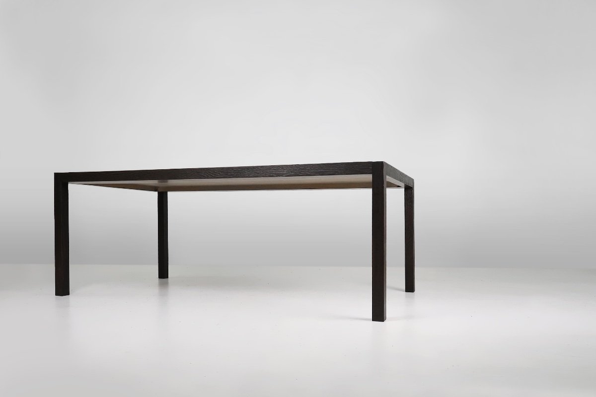 Large Vintage Blackened Oak Dining Table, Belgium, 1980s-photo-6