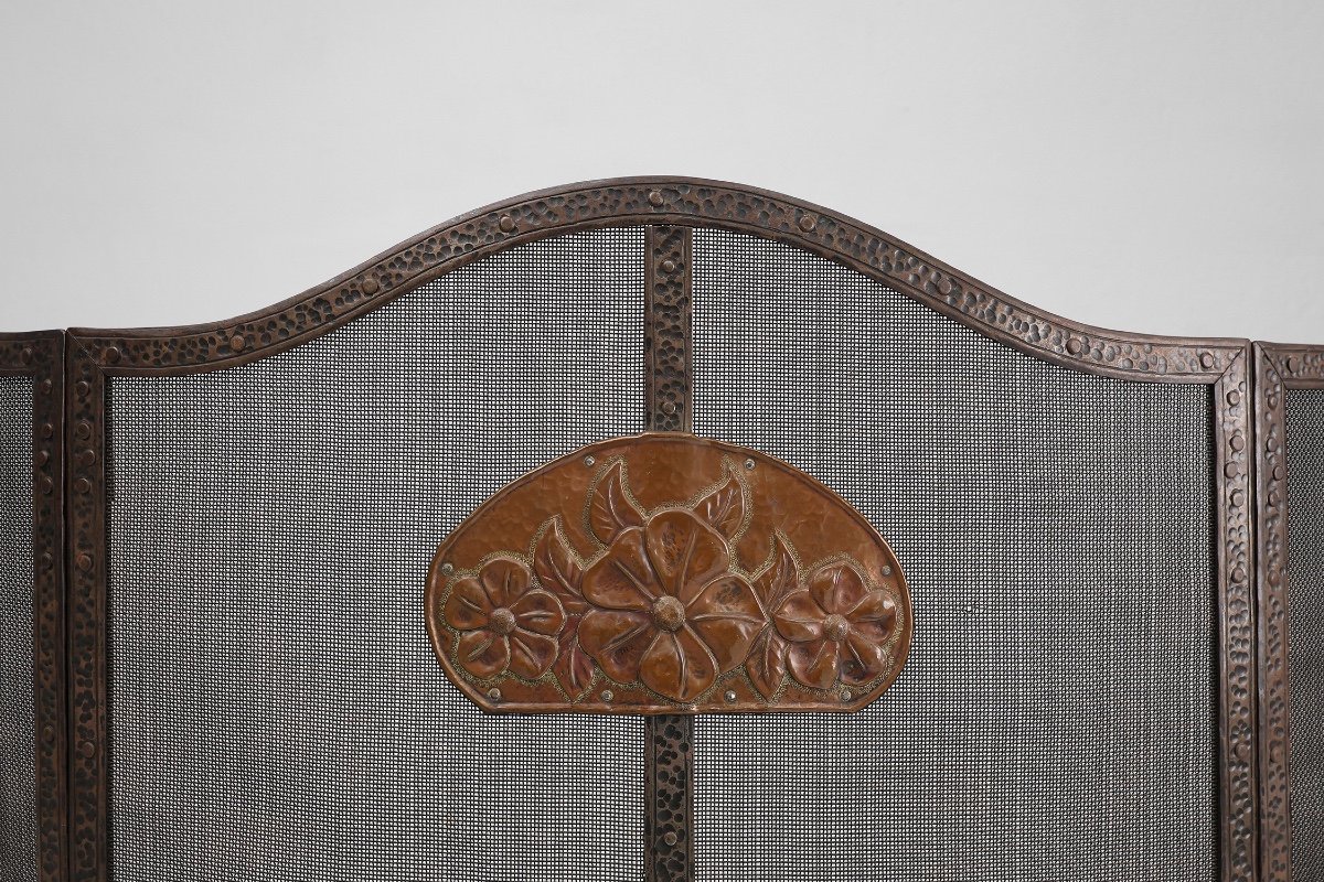 3 Panel Art Deco Wrought Iron Fireplace Screen-photo-2