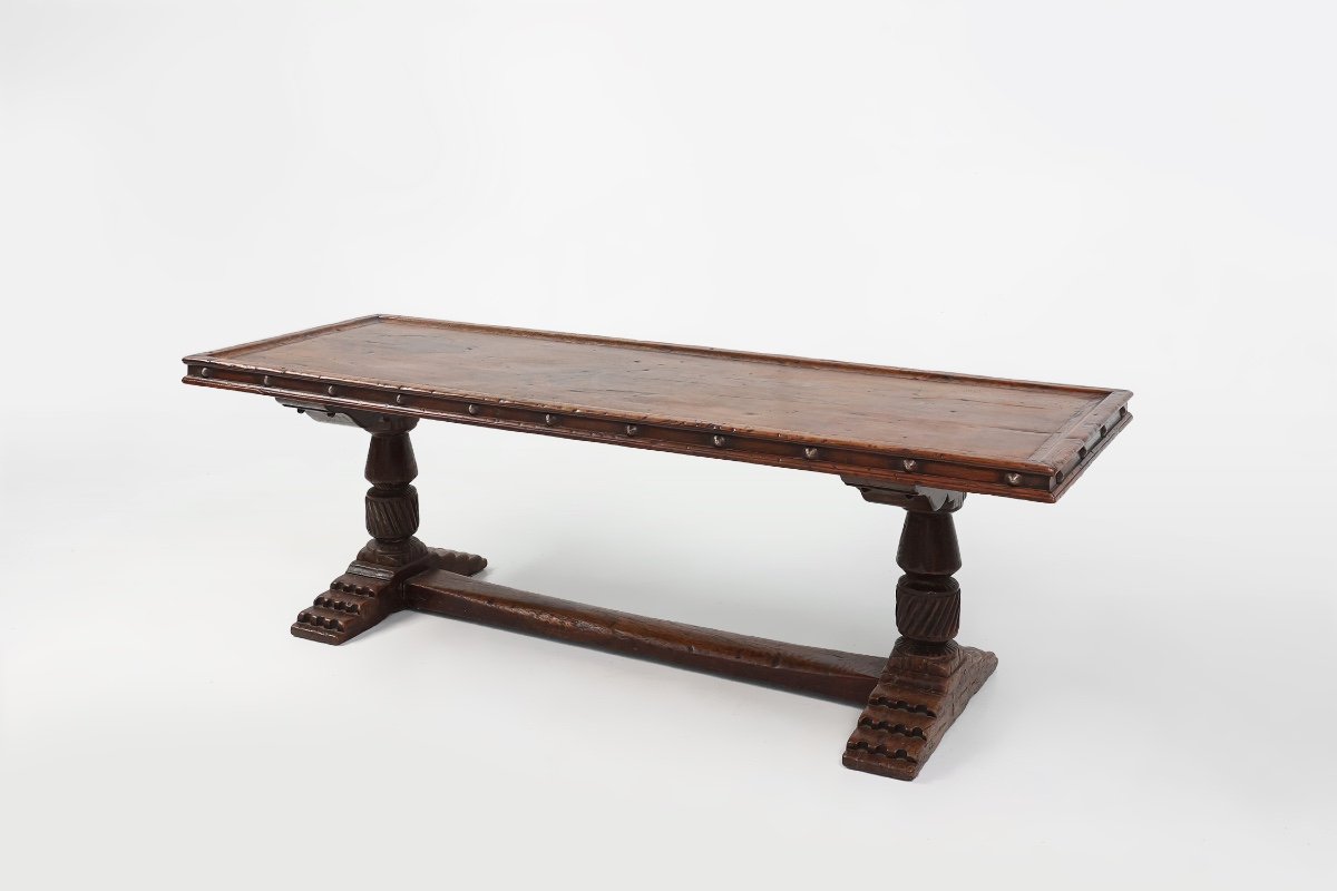      16th Century Primitive Spanish Ship Table In Solid Oak With A Beautiful Patina-photo-3