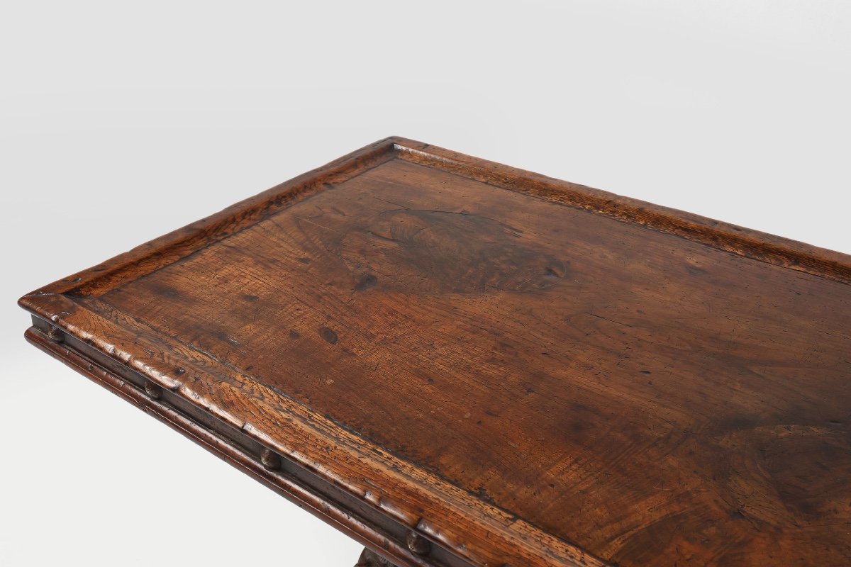      16th Century Primitive Spanish Ship Table In Solid Oak With A Beautiful Patina-photo-5