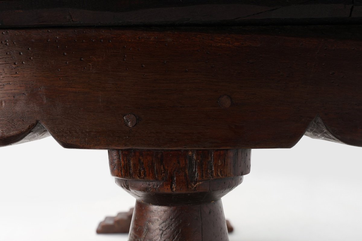      16th Century Primitive Spanish Ship Table In Solid Oak With A Beautiful Patina-photo-8