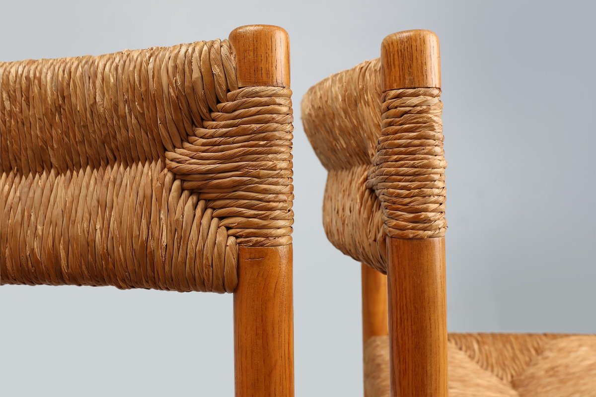 Pair Of Dordogne Straw Chairs By Robert Sentou And Charlotte Perriand, 1960s-photo-2