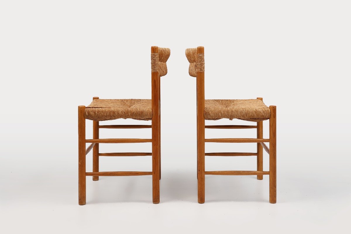 Pair Of Dordogne Straw Chairs By Robert Sentou And Charlotte Perriand, 1960s-photo-1