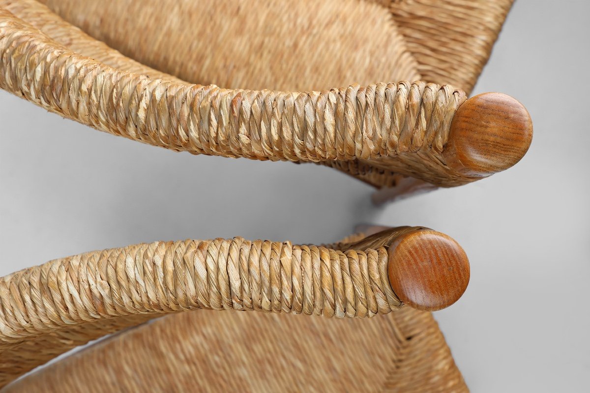 Pair Of Dordogne Straw Chairs By Robert Sentou And Charlotte Perriand, 1960s-photo-6