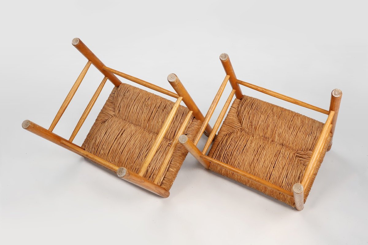 Pair Of Dordogne Straw Chairs By Robert Sentou And Charlotte Perriand, 1960s-photo-7