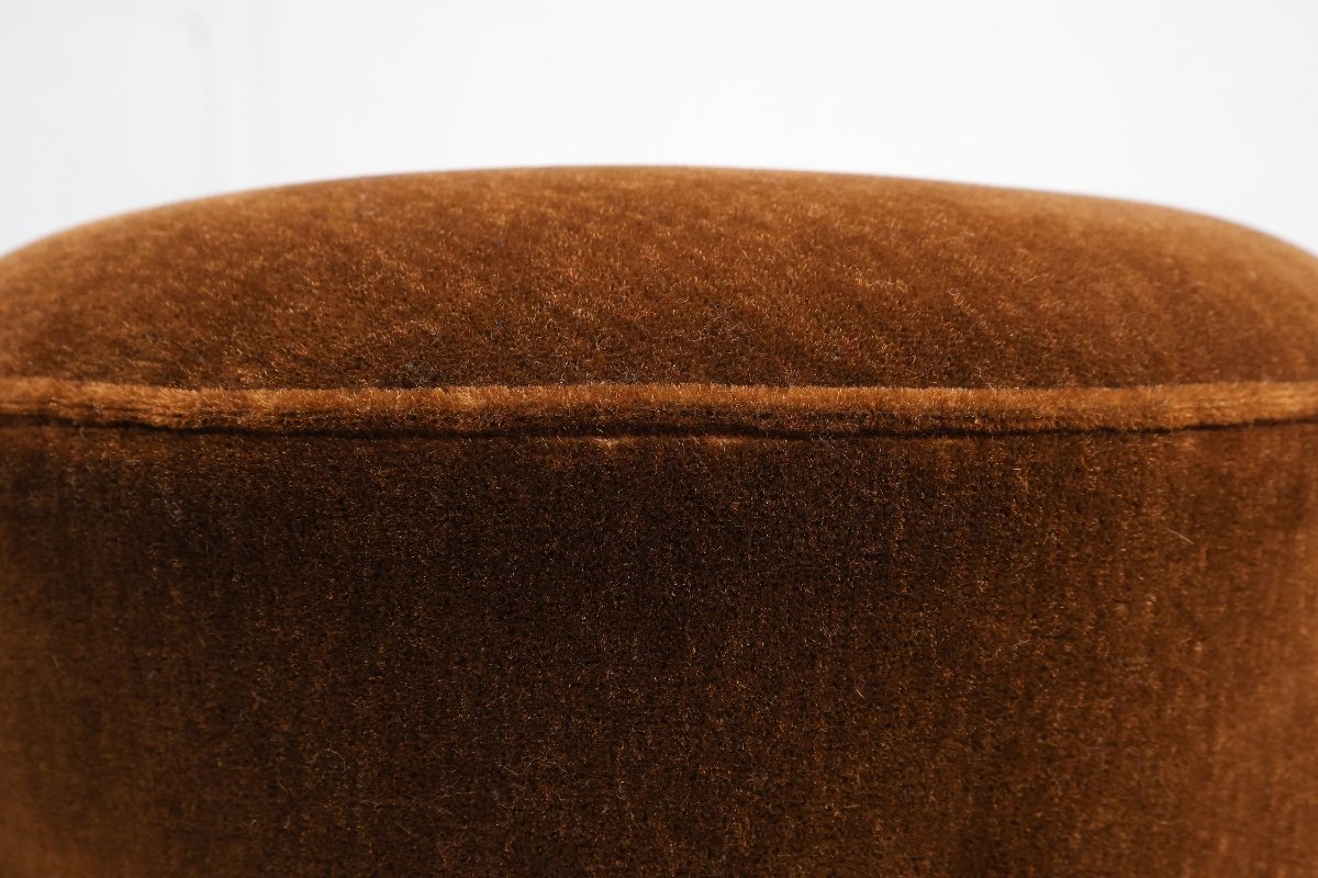 Elegant Round Art Deco Poef With Velvet Upholstery, France Ca. 1925-photo-3