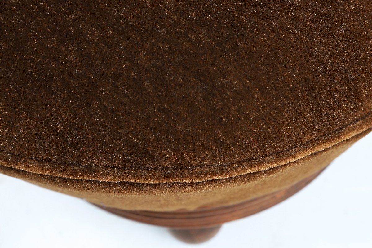 Elegant Round Art Deco Poef With Velvet Upholstery, France Ca. 1925-photo-4