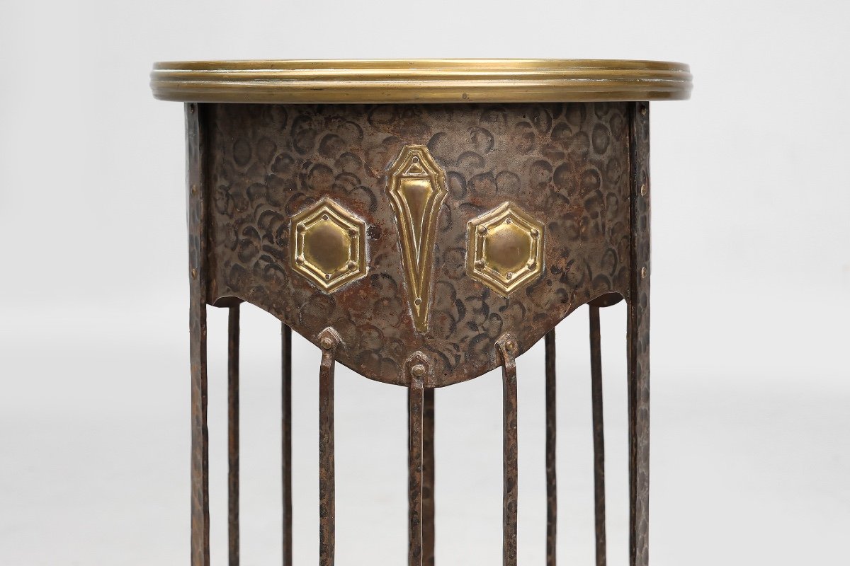 Art Nouveau High Console In Wrought Iron And Brass In The Manner Of The Viennese Secession-photo-2