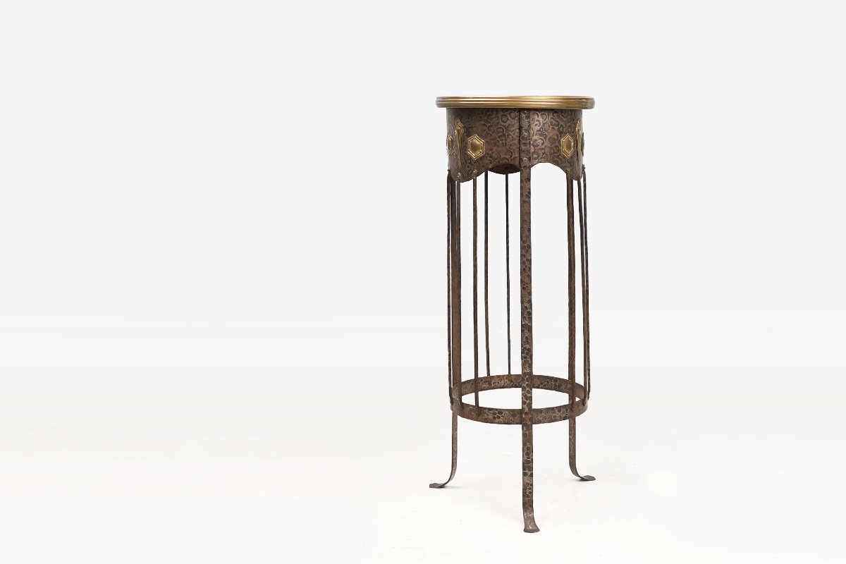 Art Nouveau High Console In Wrought Iron And Brass In The Manner Of The Viennese Secession-photo-2