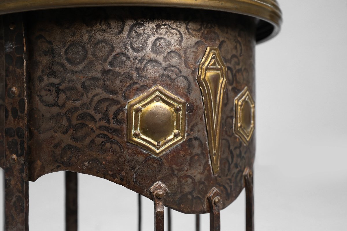 Art Nouveau High Console In Wrought Iron And Brass In The Manner Of The Viennese Secession-photo-3