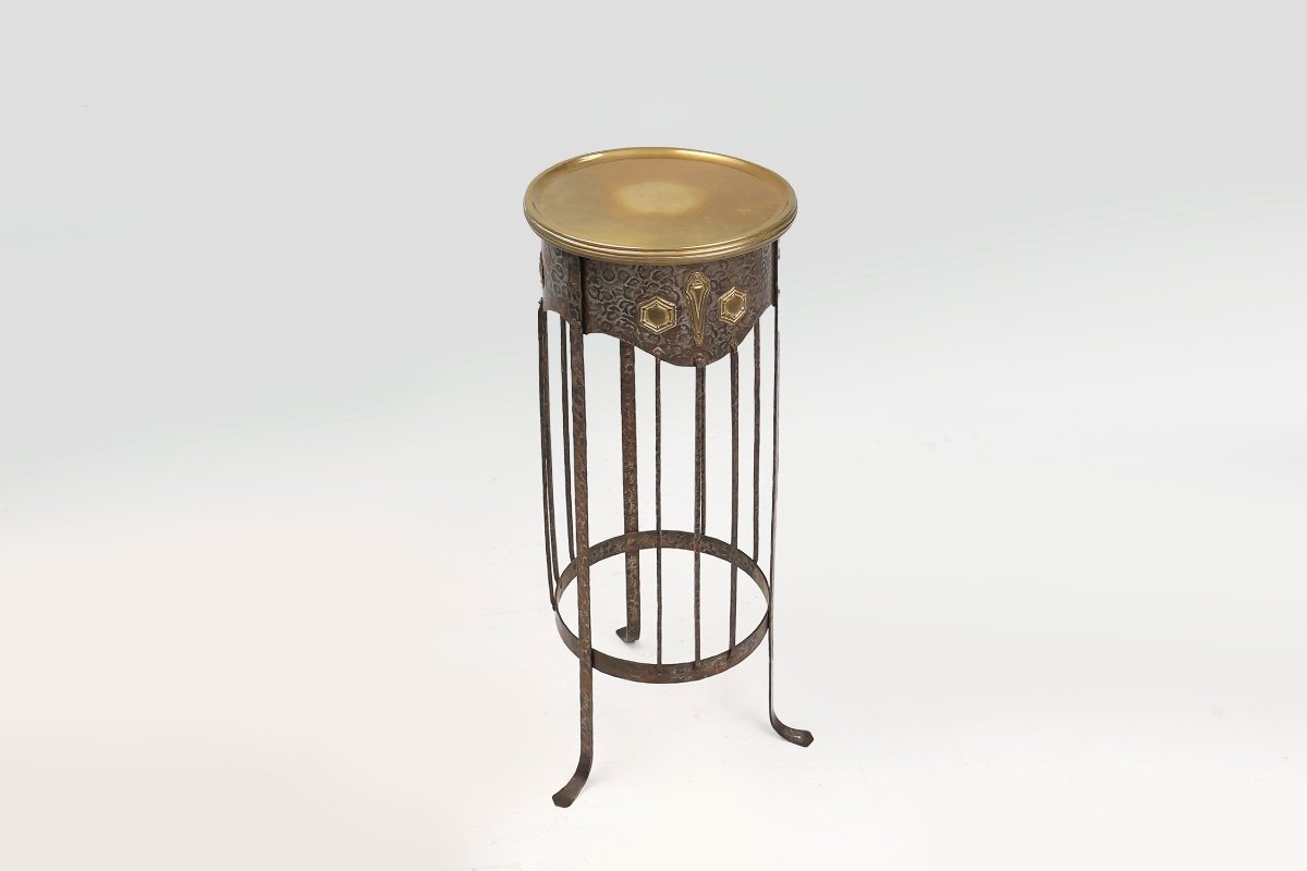 Art Nouveau High Console In Wrought Iron And Brass In The Manner Of The Viennese Secession-photo-5