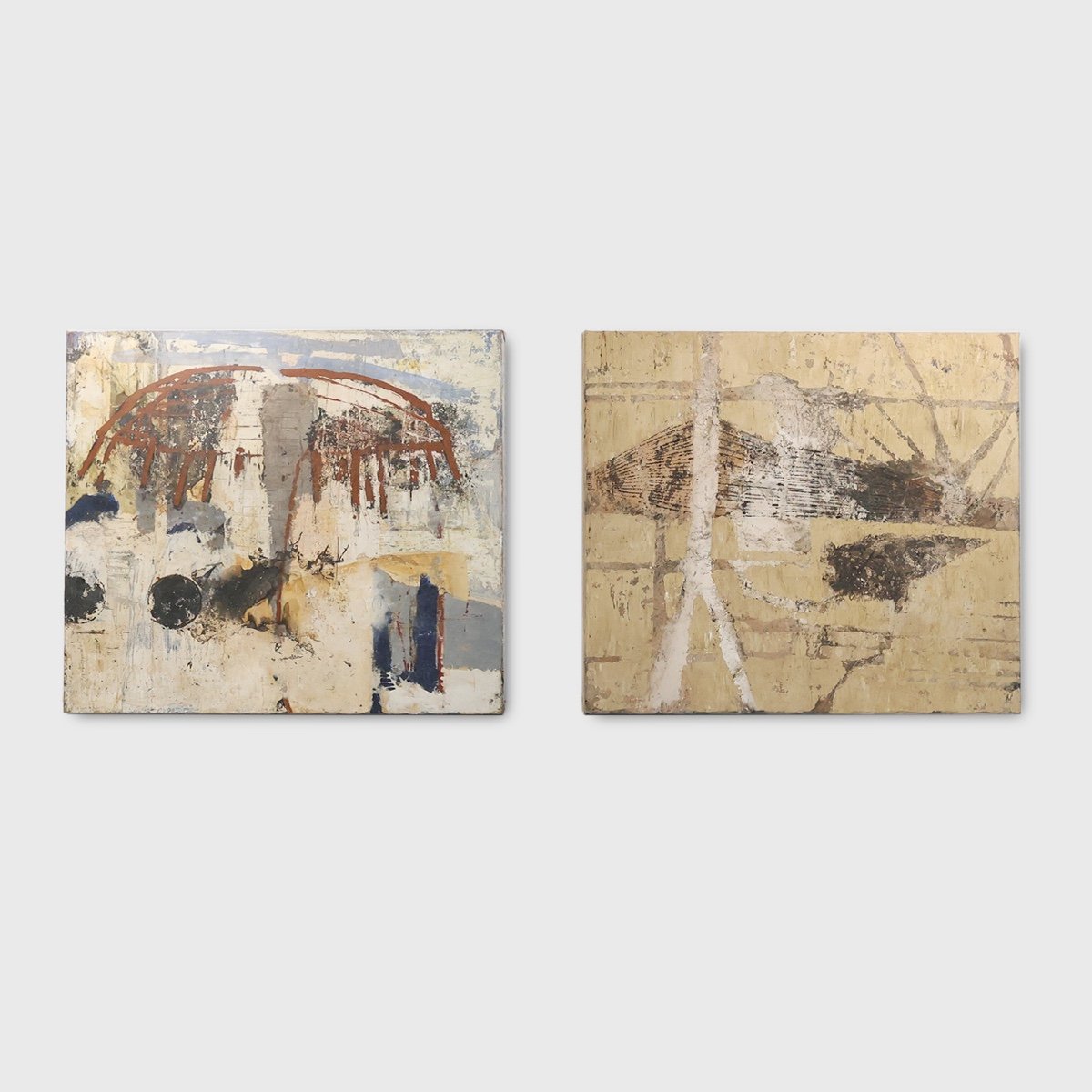 Set Of 2 Abstract Paintings Titled "fyrhat" By Belgian Artist Nico De Guchtenaere