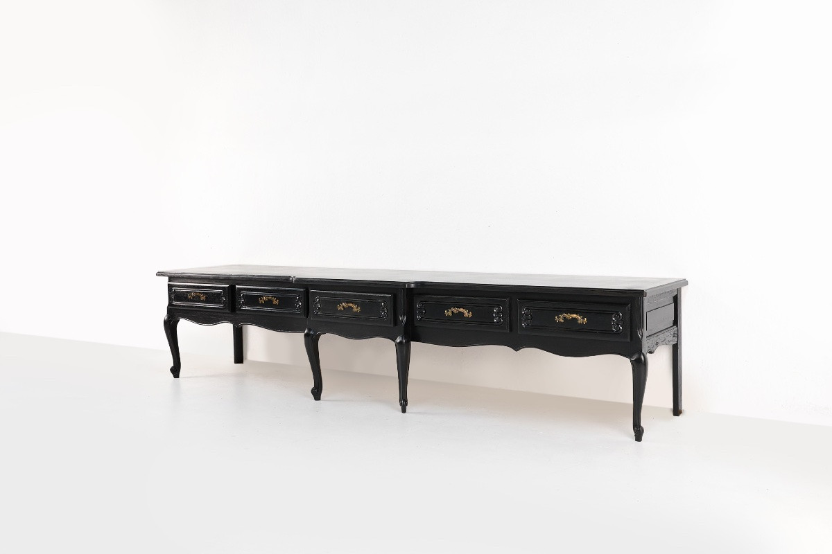 20th Century French Louis XV Style Black Low Sideboard-photo-4