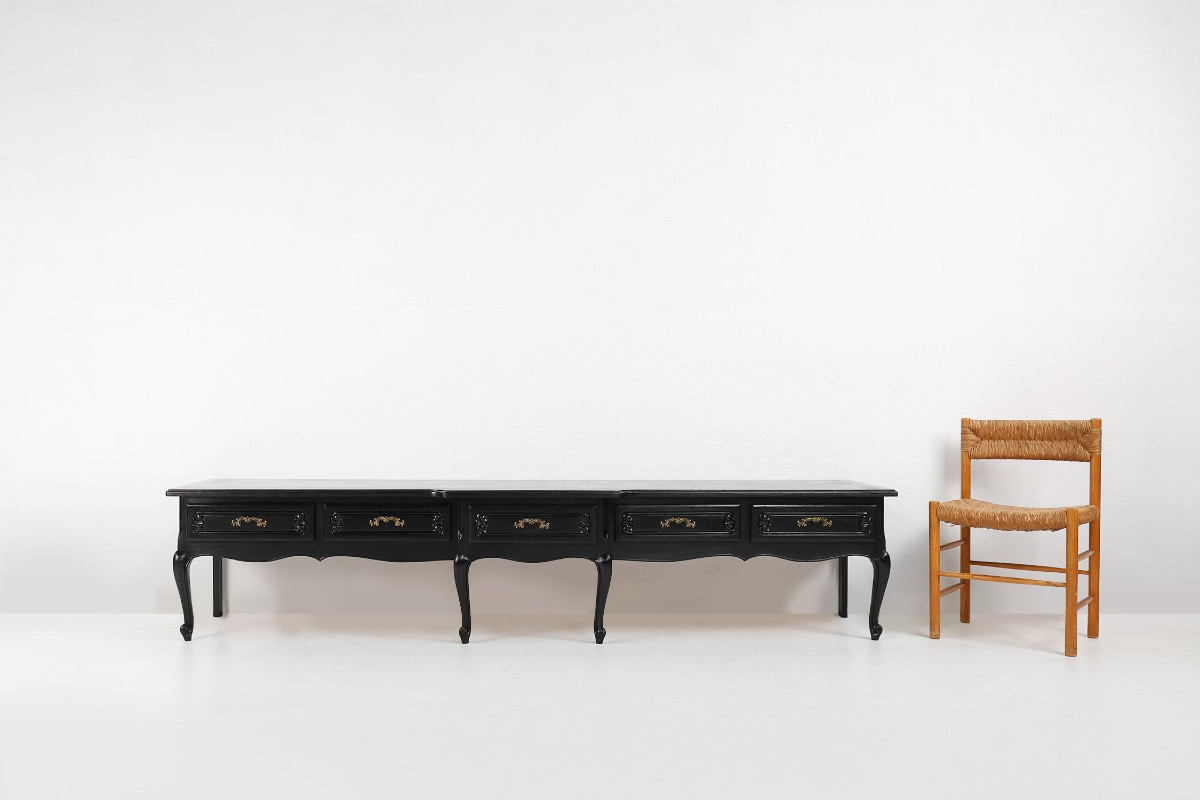 20th Century French Louis XV Style Black Low Sideboard-photo-6