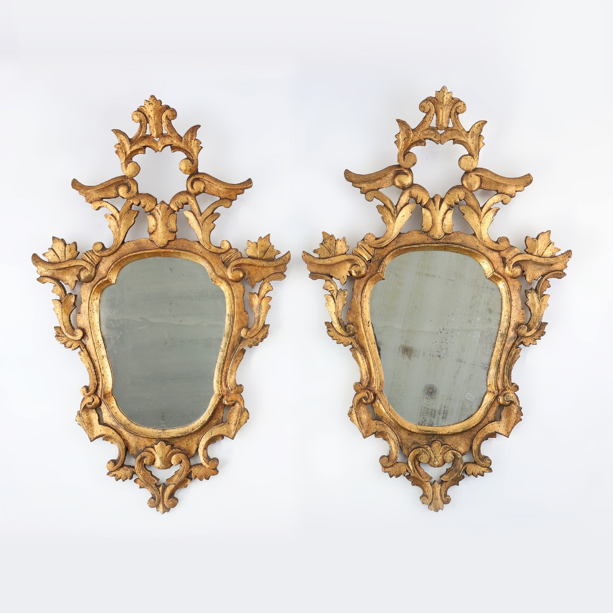 Pair Of Venetian Rococo Style Giltwood Mirrors, Circa 1850, Italy