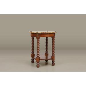 Art Deco French Side Table In Oak With Marble Top, 1930s