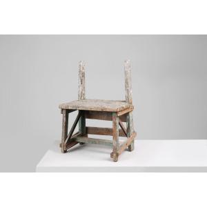 Tabouret Rustique Industriel Patiné, France, Années 1900