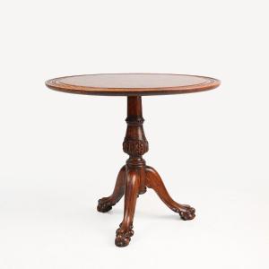 Hand Carved Oak Circular Side Table With Lion Head Legs