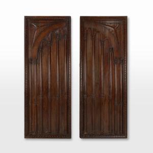 Pair Of Large Portuguese Oak Carved Wall Panels, Circa 1850