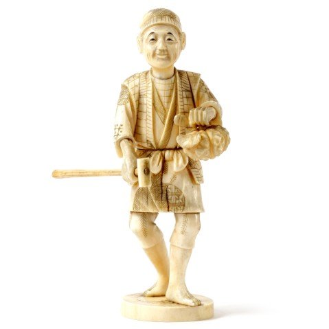 Japanese Sculpted Ivory Okimono,  Meiji Period (1868-1912)