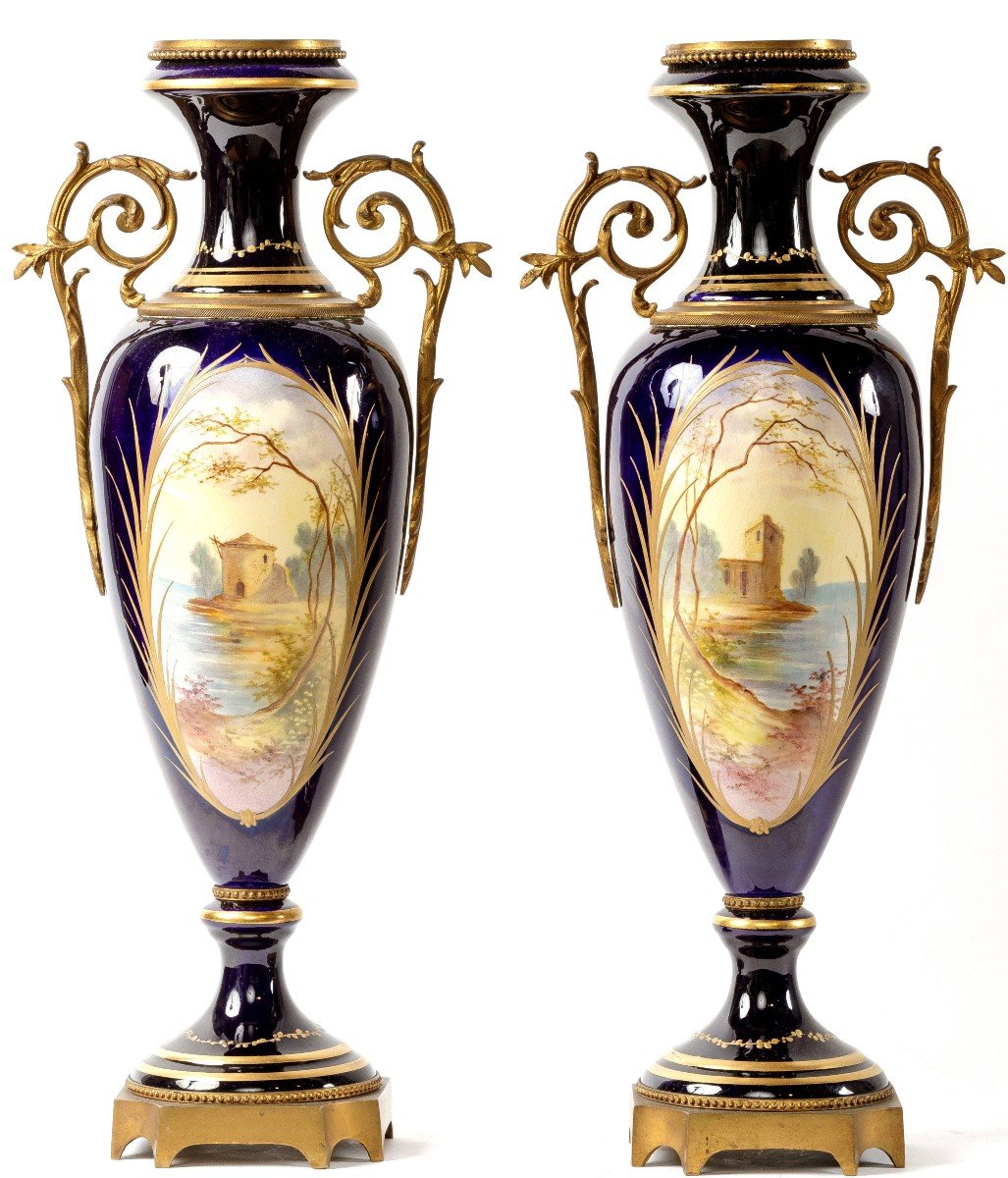 Pair Of Sevres Style Faience Vases, Late 19th Century-photo-3