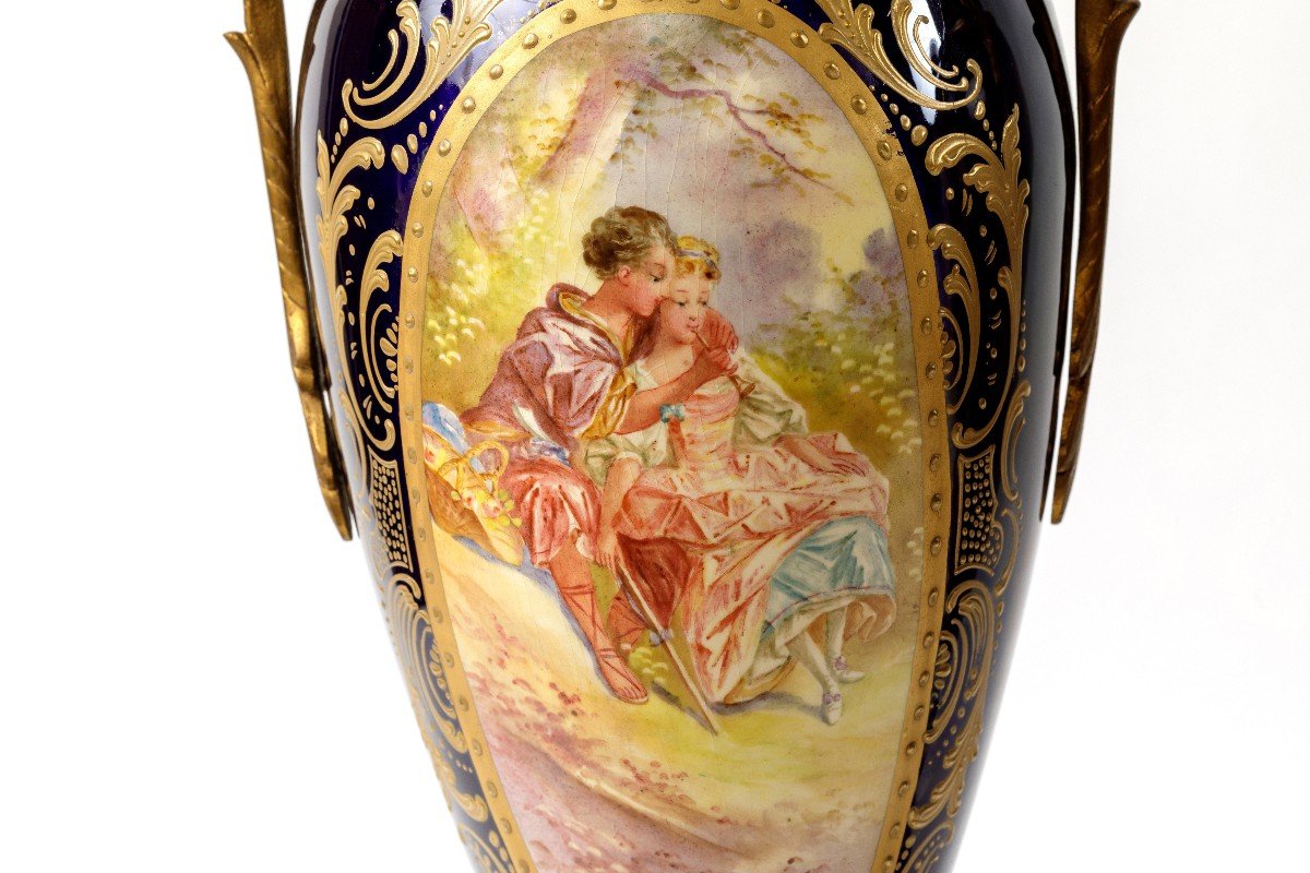 Paire De Vases De Style Sevres En Faience Fin 19eme-photo-2