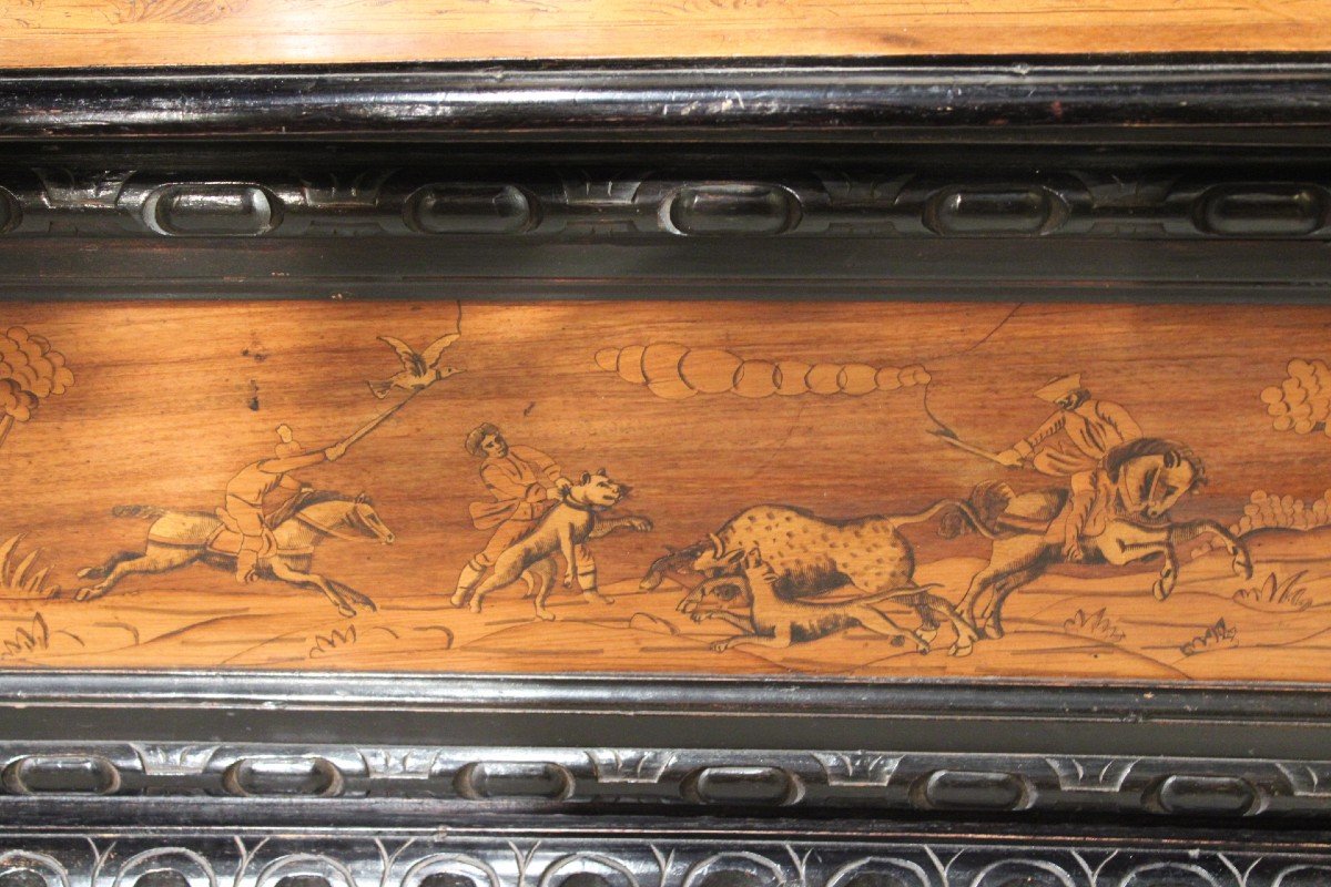 Renaissance Style Chest Bench In Marquetry 19th-photo-3