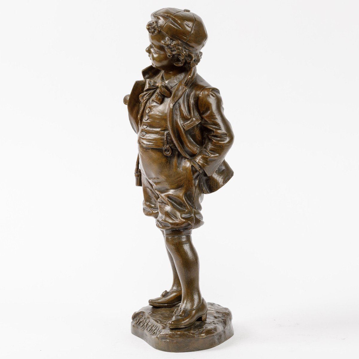 sculpture en bronze d'un garcon "Sportsman" vers 1900 signe Picciole -photo-3