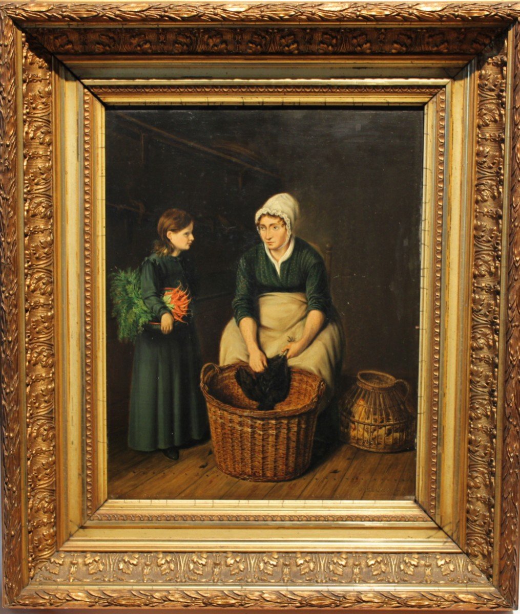 19th Century Painting "mother And Her Little Daughter" Signed J.j. Berkman, Year 1820-photo-2